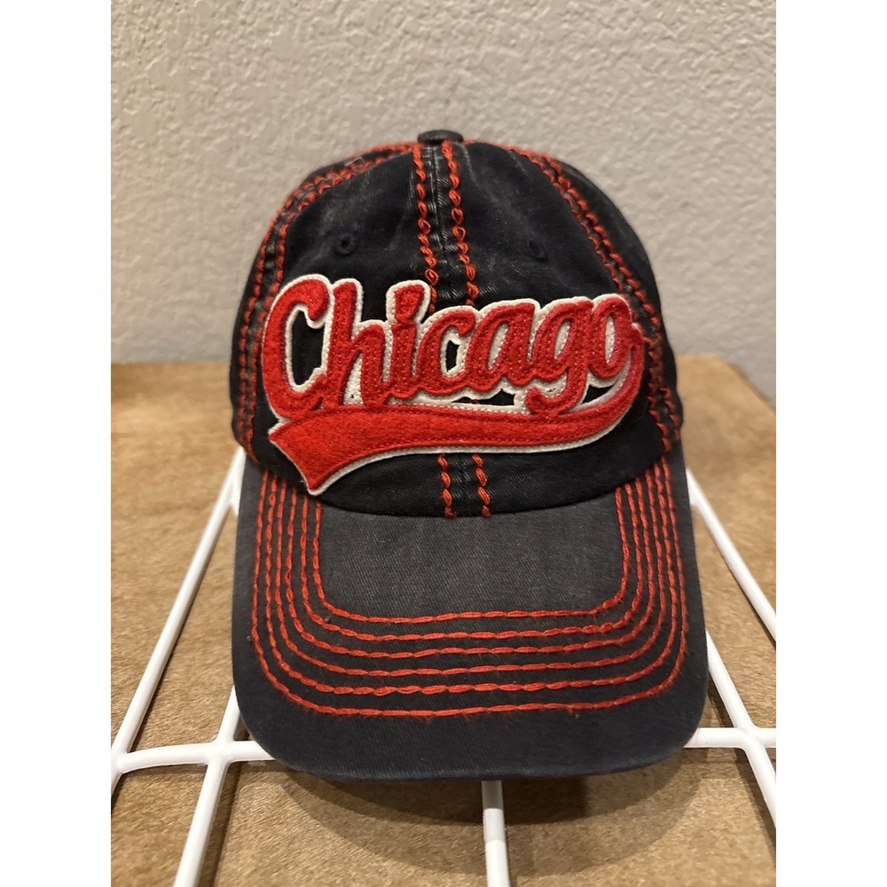 Robin Ruth Chicago Hat Black Red Script Distressed Snapback‎ Tourist Cap